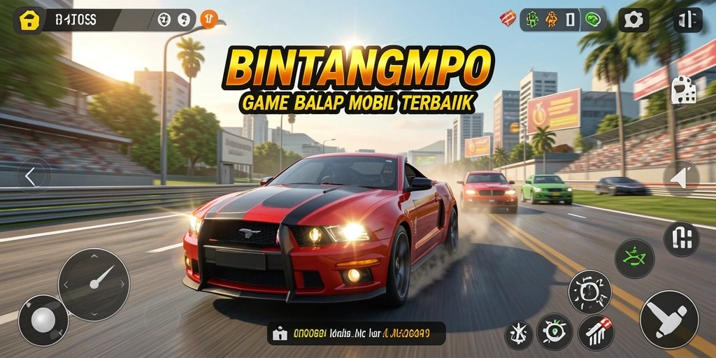 Gameplay menegangkan dari BINTANGMPO dengan balapan mobil yang seru.