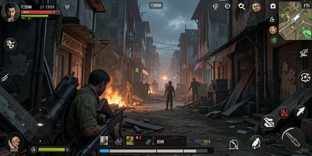 Screenshot gameplay F200M menampilkan suasana horor yang mencekam.
