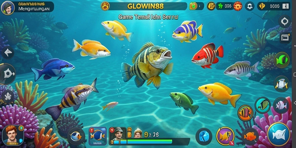 Screenshot gameplay GLOWIN88 yang menampilkan aksi menembak ikan.