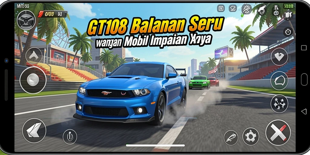 Gameplay mendebarkan di lintasan balap dengan mobil cepat.