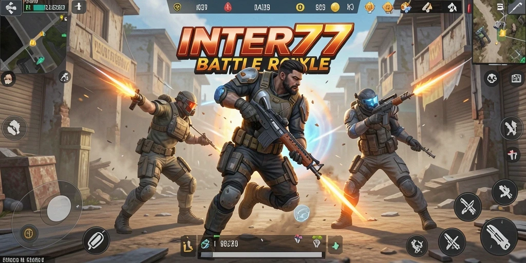Tampilan gameplay INTER77 yang intens dan menegangkan di arena battle royale.