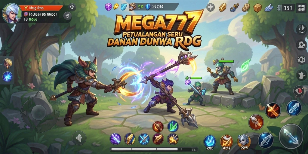 Tampilan gameplay seru MEGA777 dengan berbagai karakter RPG.