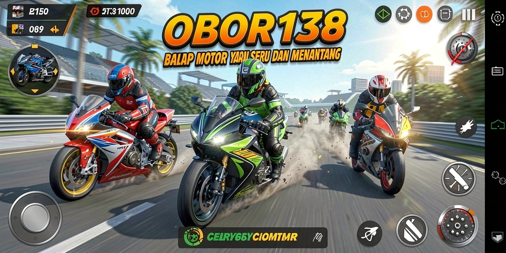 Tampilan gameplay OBOR138 yang menegangkan dalam balap motor.