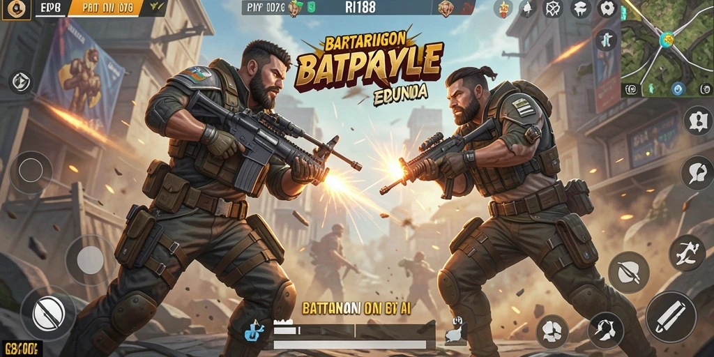 Tampilan gameplay seru RI188 dalam pertarungan Battle Royale.