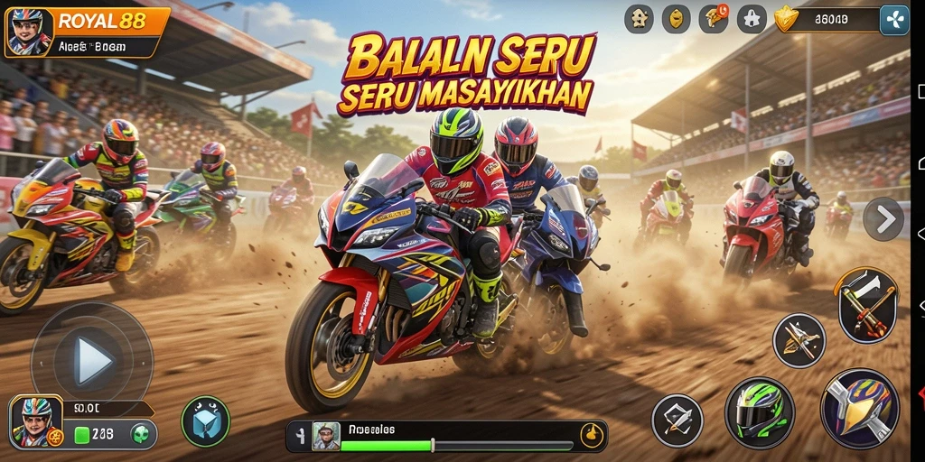 Gameplay seru balapan motor dalam ROYAL88 yang menantang dan menyenangkan.