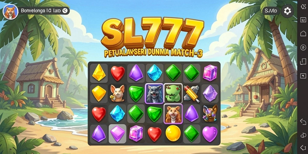Tampilan gameplay SL777 yang seru dan penuh warna dalam mode Match-3.