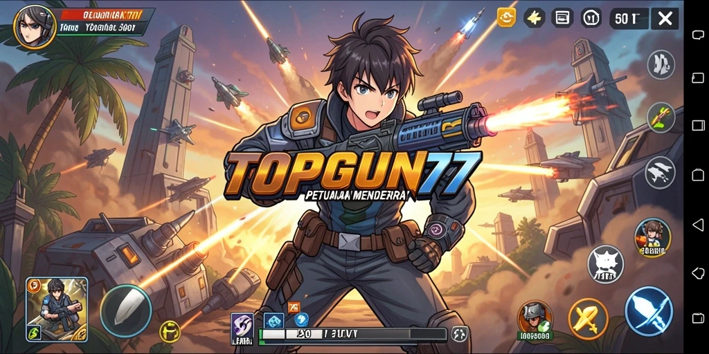 Screenshot dari gameplay <strong>TOPGUN77</strong> dengan aksi karakter anime yang spektakuler.